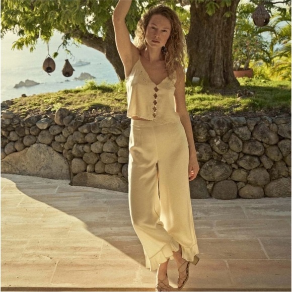 DÔEN 100% silk serenity pant in mother of pearl NEW